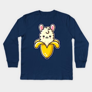 Llama Banana Cute Kawaii Llama Lover Foodie Kids Long Sleeve T-Shirt